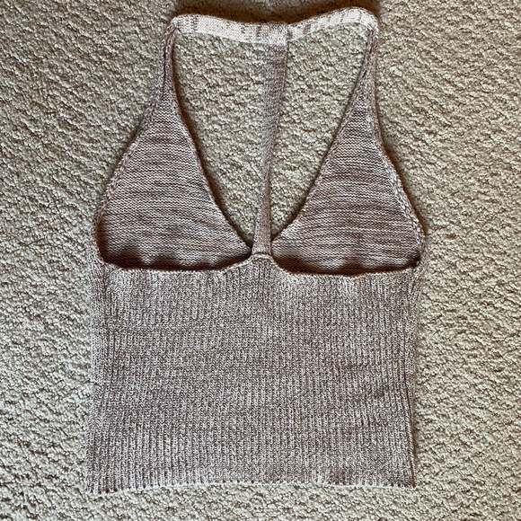 Full Tilt knit halter top cropped v-neck racerback beige Small - Picture 5 of 11